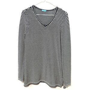 J. McLaughlin Callum Striped V Neck Sweater - Navy/White M